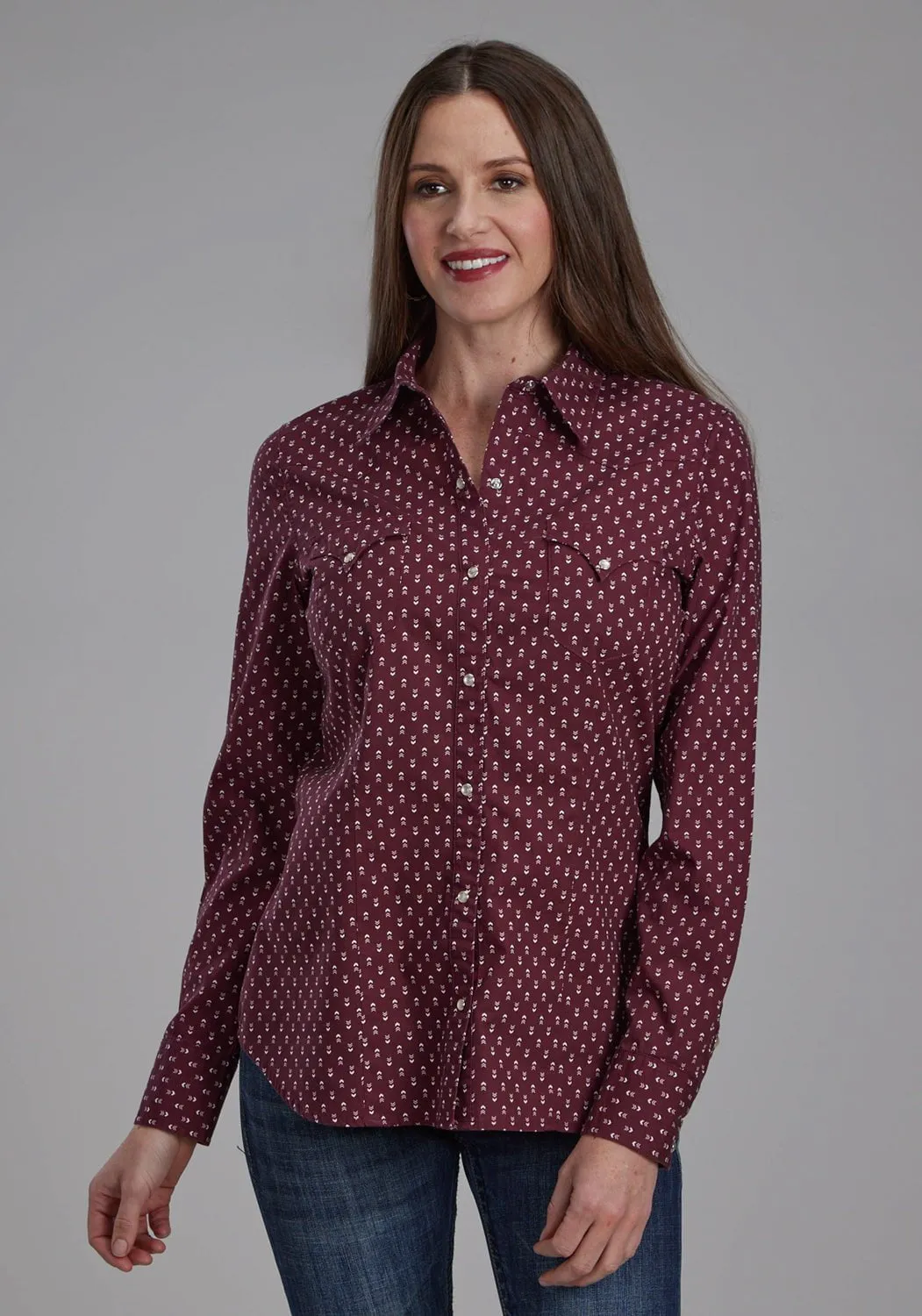 Roll-Up Sleeve Roper Womens 2174 Arrow Print Red 100% Cotton L/S Shirt