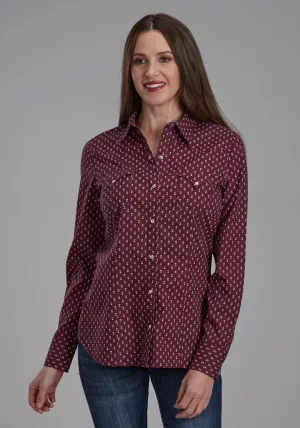 Roll-Up Sleeve Roper Womens 2174 Arrow Print Red 100% Cotton L/S Shirt