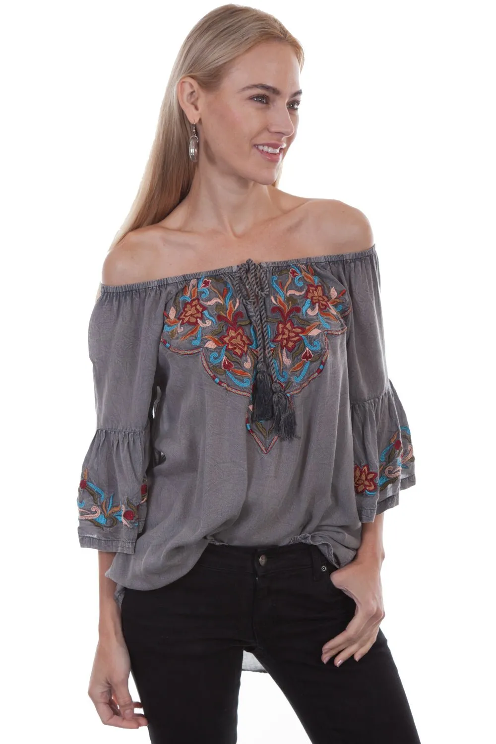 Cooling Core Technology EasyCare Fabric Scully Womens Charcoal Viscose Rope Tie S/S Tunic