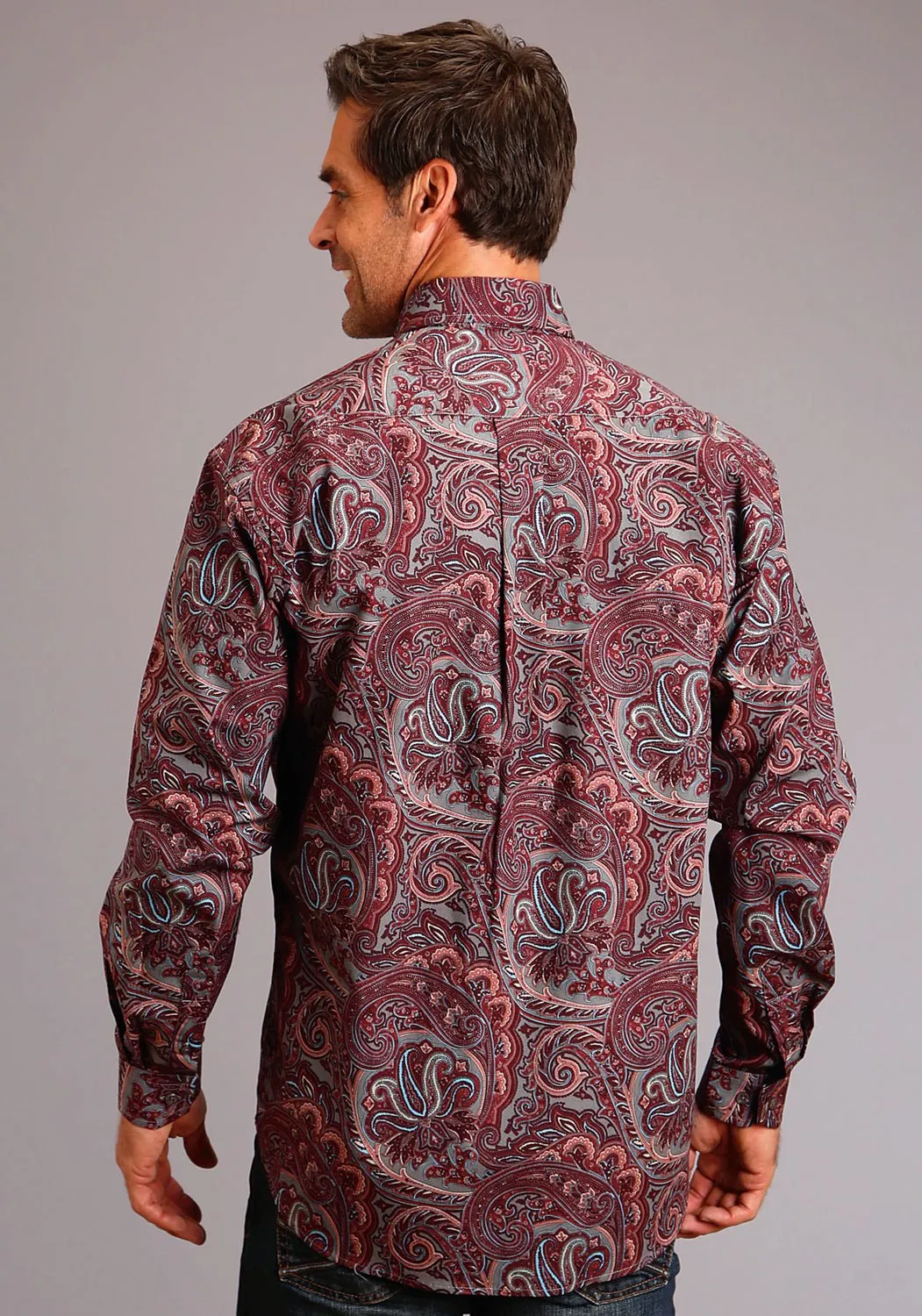 Beach Wear Stetson Mens Wine 100% Cotton Sandstone Paisley BD L/S 1 Pocket Shirt