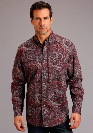 Breathable Vibes Stetson Mens Wine 100% Cotton Sandstone Paisley BD L/S 1 Pocket Shirt Stetson Mens Wine 100% Cotton Sandstone Paisley BD L/S 1 Pocket Shirt Non Restrictive Fit Relaxed Vibe