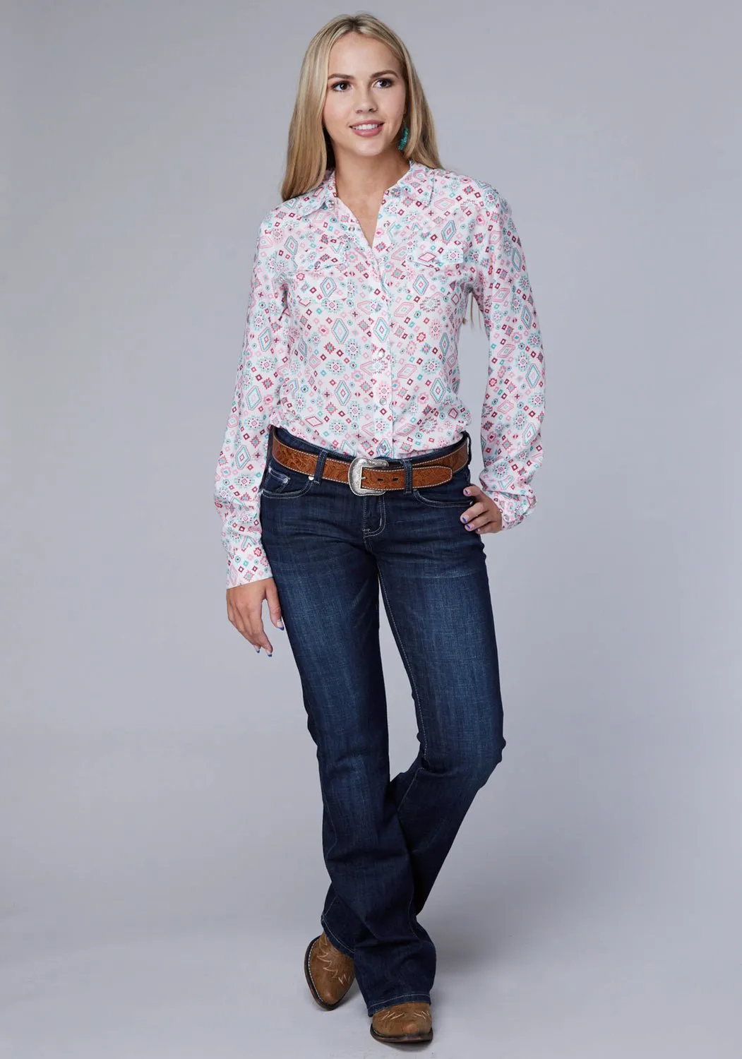 Roper Womens Scattered Aztec Multi-Color 100% Rayon L/S Shirt Polished Placket mix and match