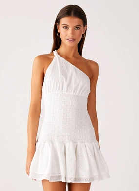 Breathable Material Hestia Drop Waist Shirring Mini Dress - White Hestia Drop Waist Shirring Mini Dress - White Calm Beauty Minimal Core