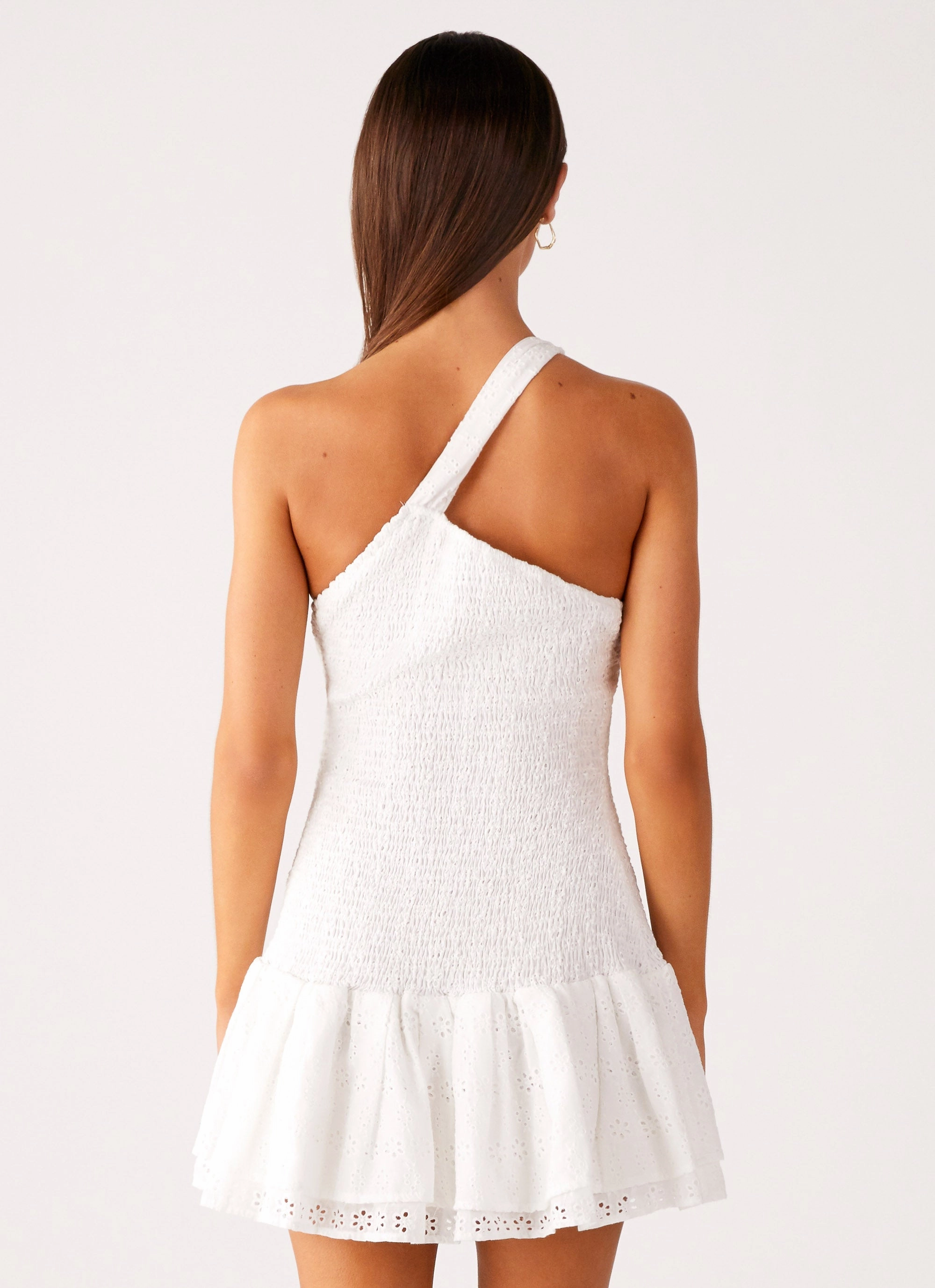 Hestia Drop Waist Shirring Mini Dress - White Quick Layer