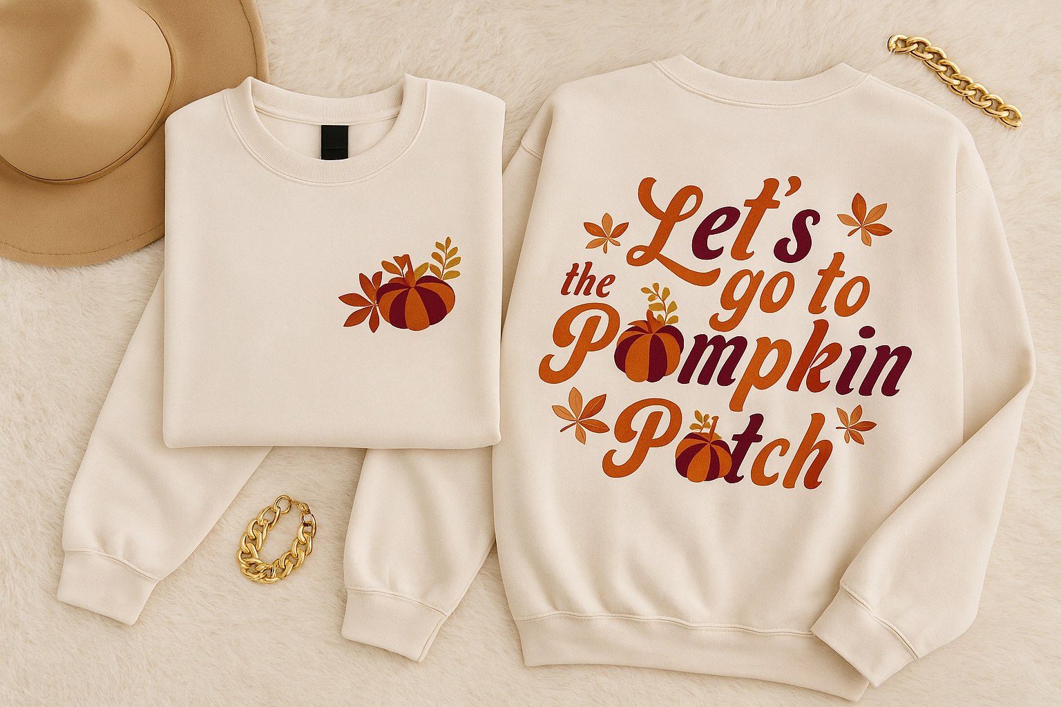 No-Shrink Fabric Pumpkin Patch Front/back Sweatshirt S-XL