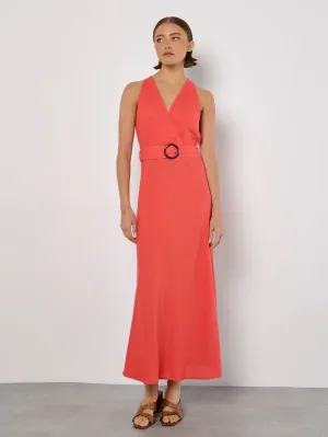 Breezy Comfort Sleeveless Faux Wrap Midi Dress in Watermelon Sleeveless Faux Wrap Midi Dress in Watermelon Evening Event