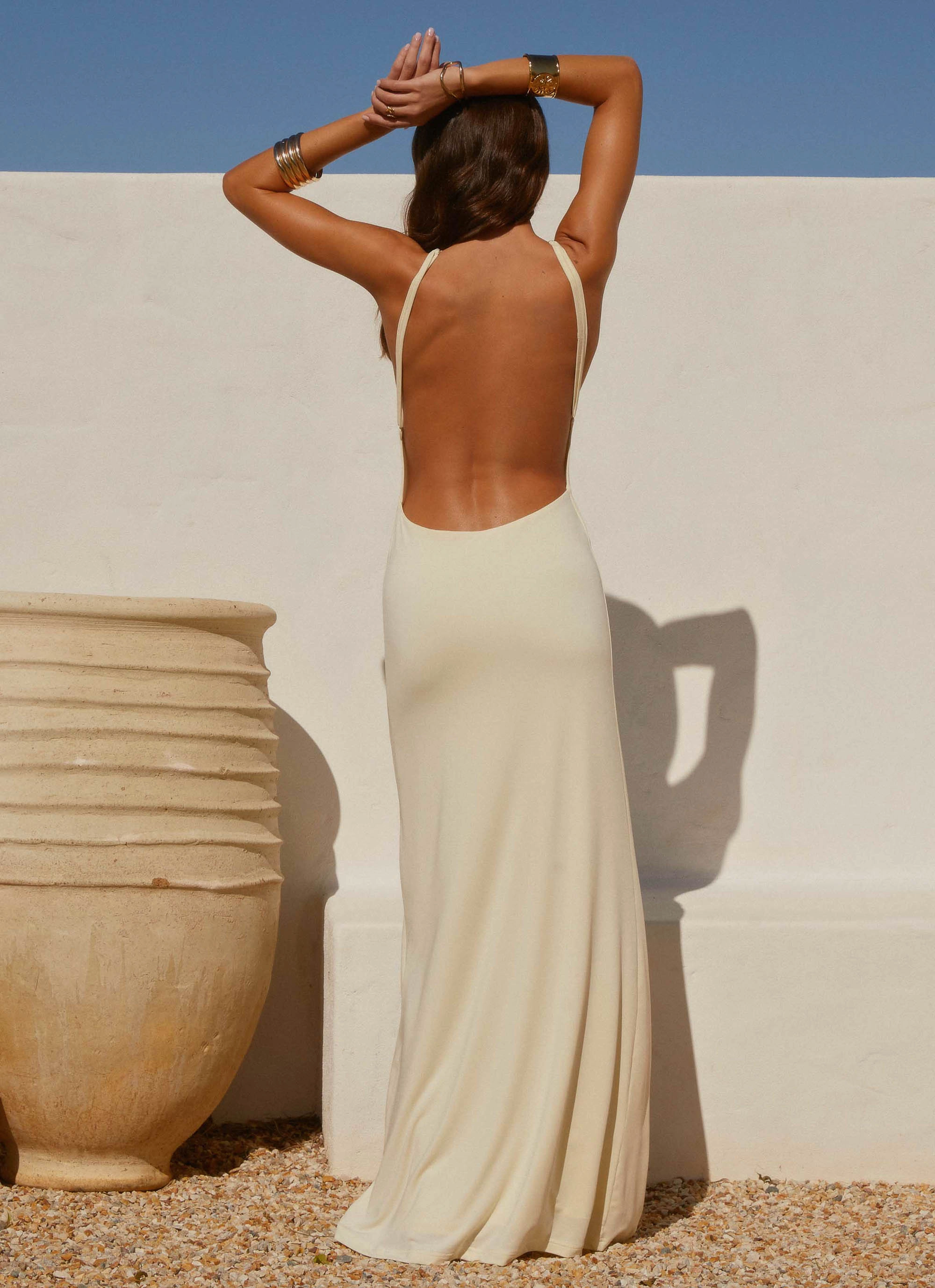 Spring Garden Feminine Movement Mistlight Cowl Maxi Dress - Yellow
