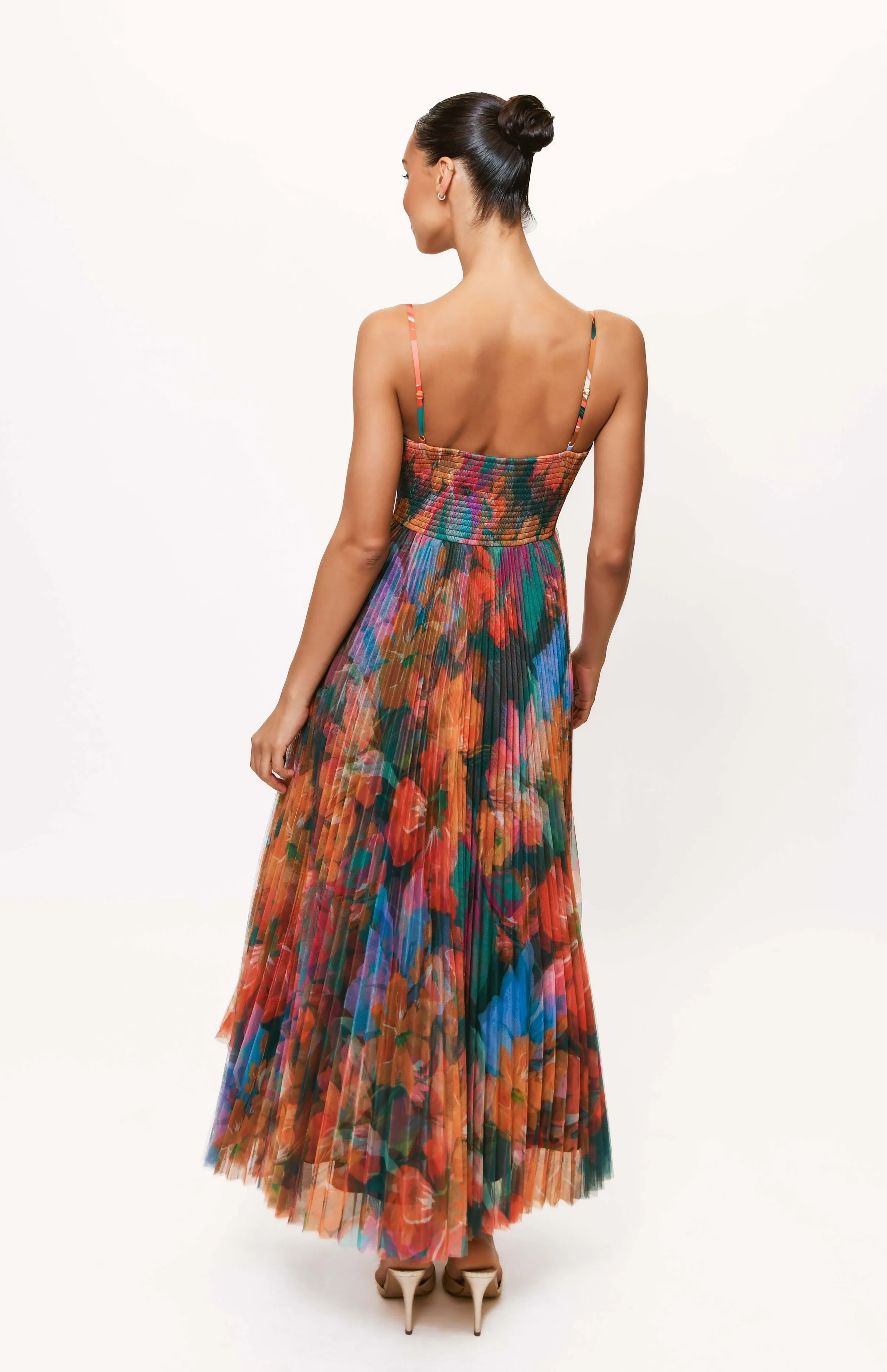 Brianna Gown in Teal Multi Overlay Hibiscus Floral Versatile Style