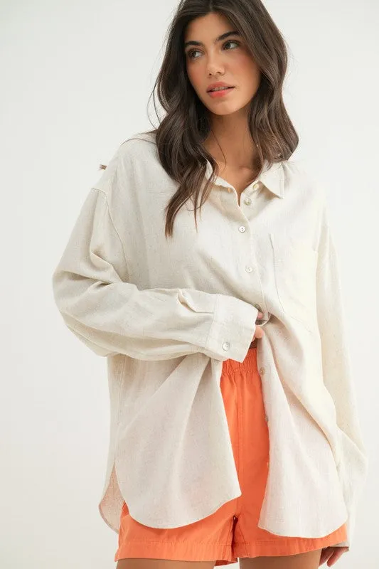 BRIAR LINEN OVERSIZED BUTTON-UP SHIRT Seasonal Trend Breathable wear
