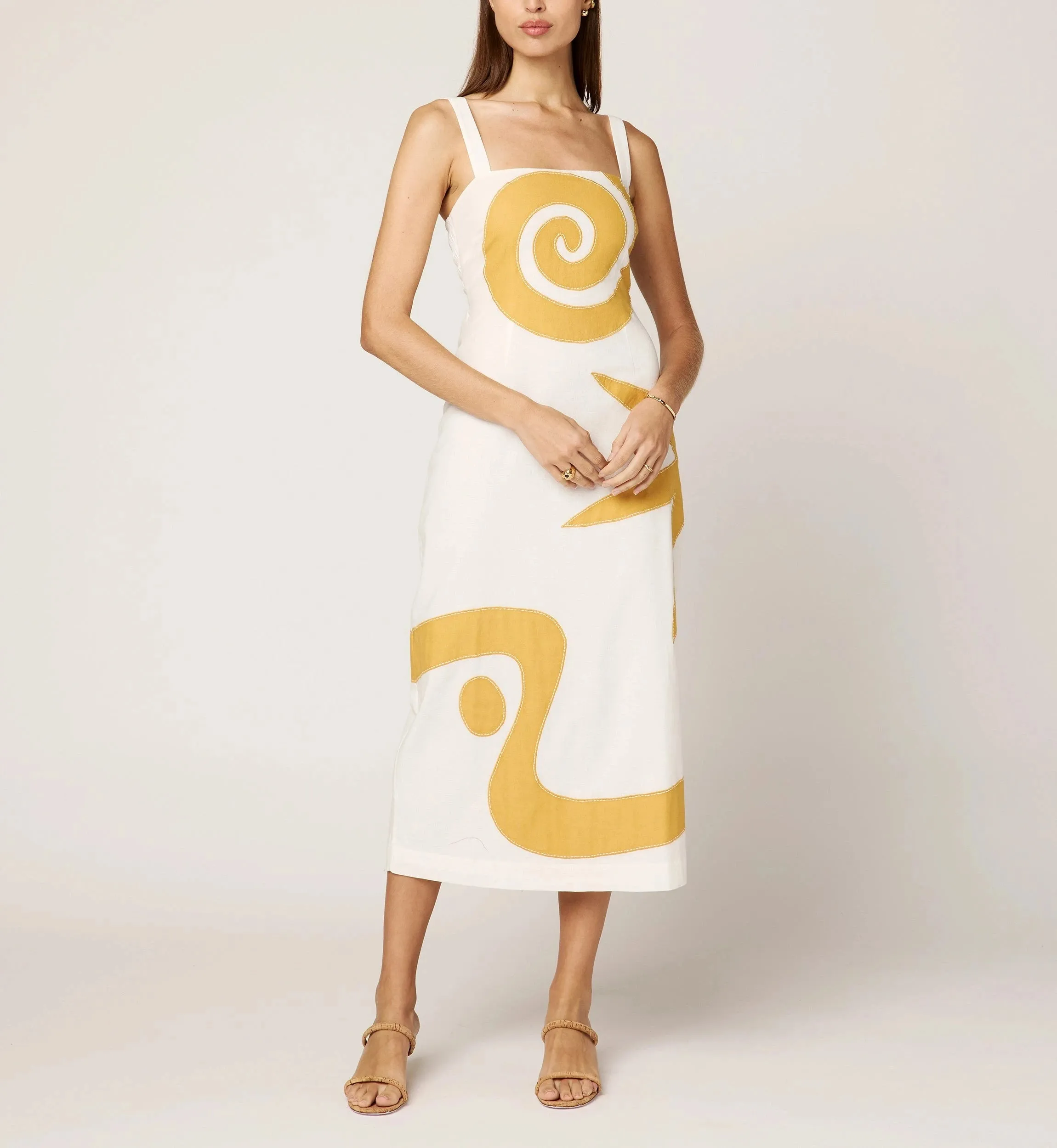 Chic beachwear dress Dreamy Presence Brie Midi Dress | Ivory/Ochre