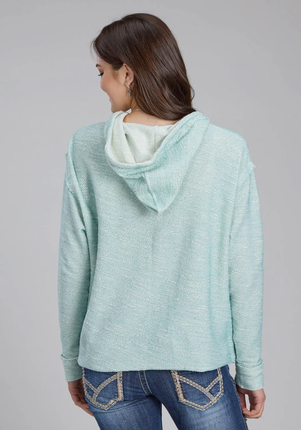 Roper Womens Knit Horseshoe Cream/Aqua 100% Cotton Hoodie Parent Style Trend Setter