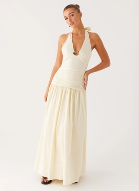 Brushed Texture Val Maxi Dress - Lemon Val Maxi Dress - Lemon Morning Wear Magic Day