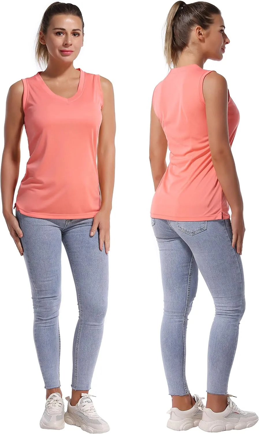 BUBBLELIME Women's Short/Sleeveless Sleeve UPF 50  V Neck Athletic T-Shirt Tank Tops Workout Quick Dry Tops