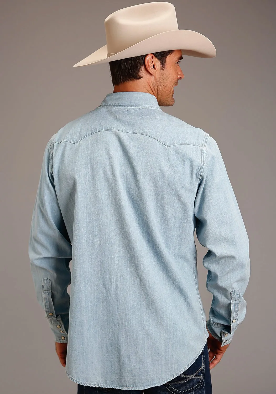 Wedding guest Stetson Mens Denim Snap Blue 100% Cotton L/S Shirt