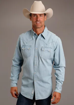 Budget Friendly Stetson Mens Denim Snap Blue 100% Cotton L/S Shirt Stetson Mens Denim Snap Blue 100% Cotton L/S Shirt Sporty Appeal Summer Outfit