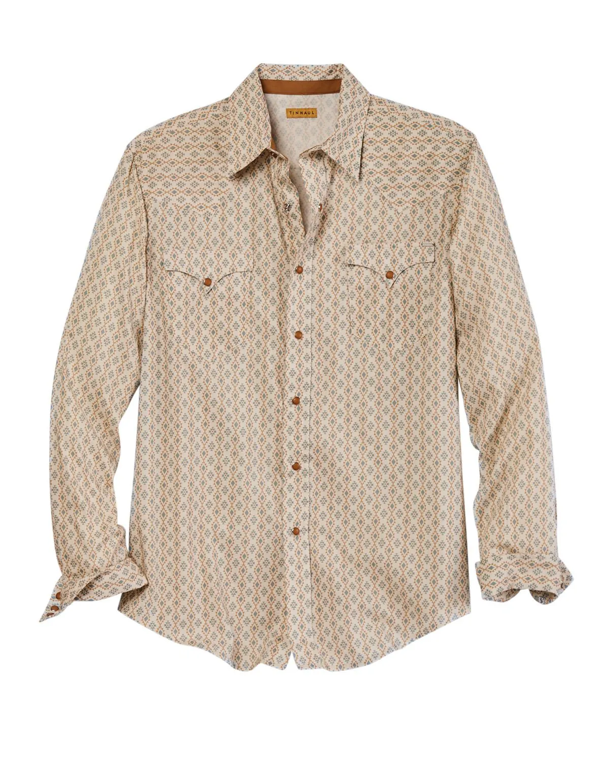 Tin Haul Mens Aztec Allover Print White 100% Cotton L/S Shirt Classic Style