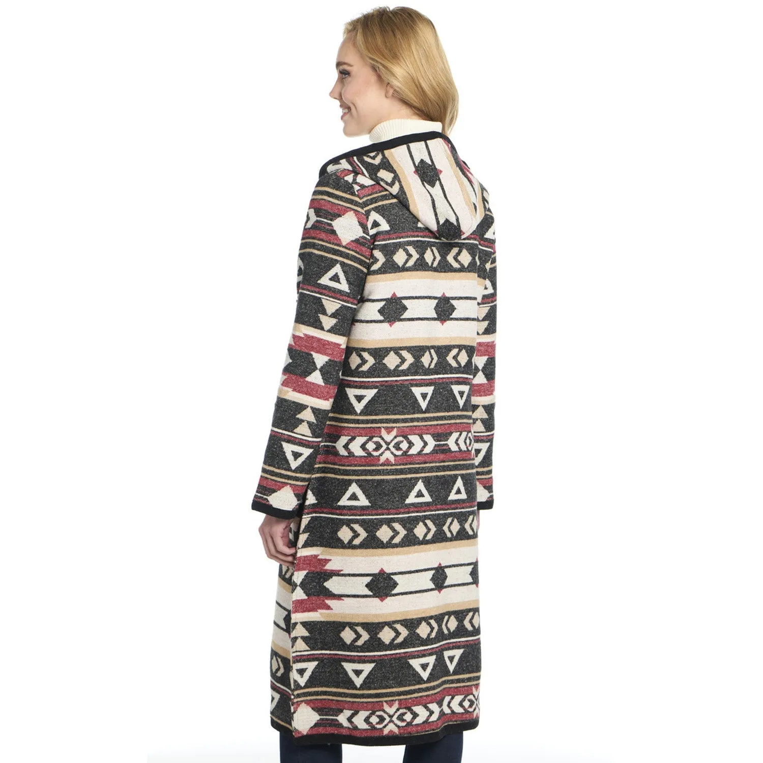 Smart Design Cripple Creek Womens Button Front Navajo Blanket Red Birch Polyester Duster Coat