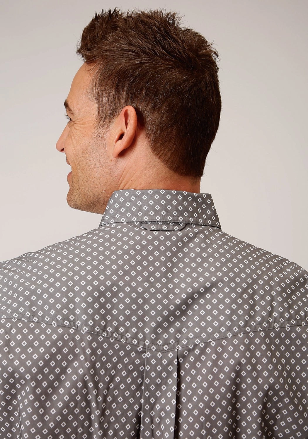 Mix-And-Match Casual Hangout Roper Mens Grey Cotton Blend Diamond Poplin BD L/S Btn Shirt