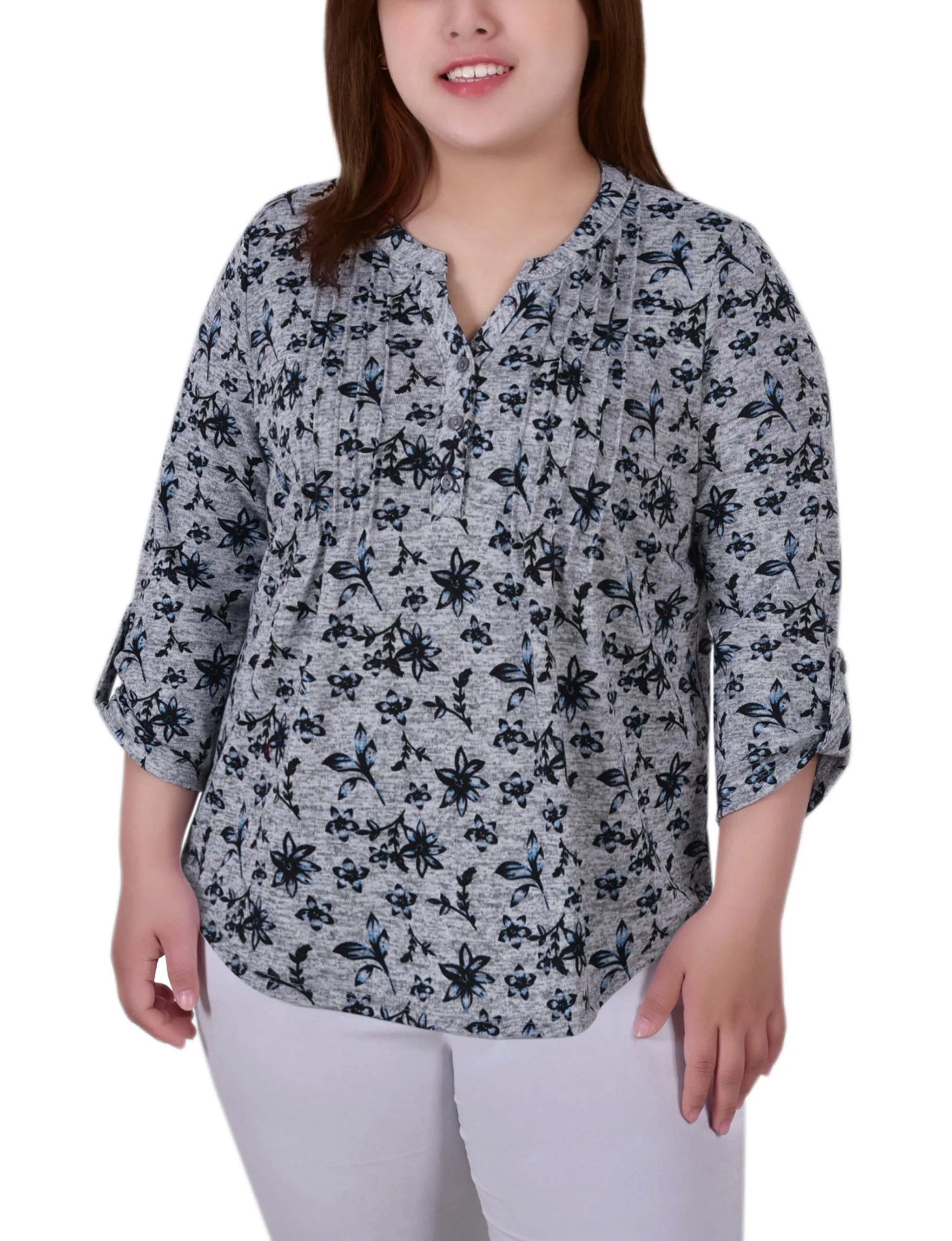 Cozy Drape Plus Size 3/4 Roll Sleeve Top