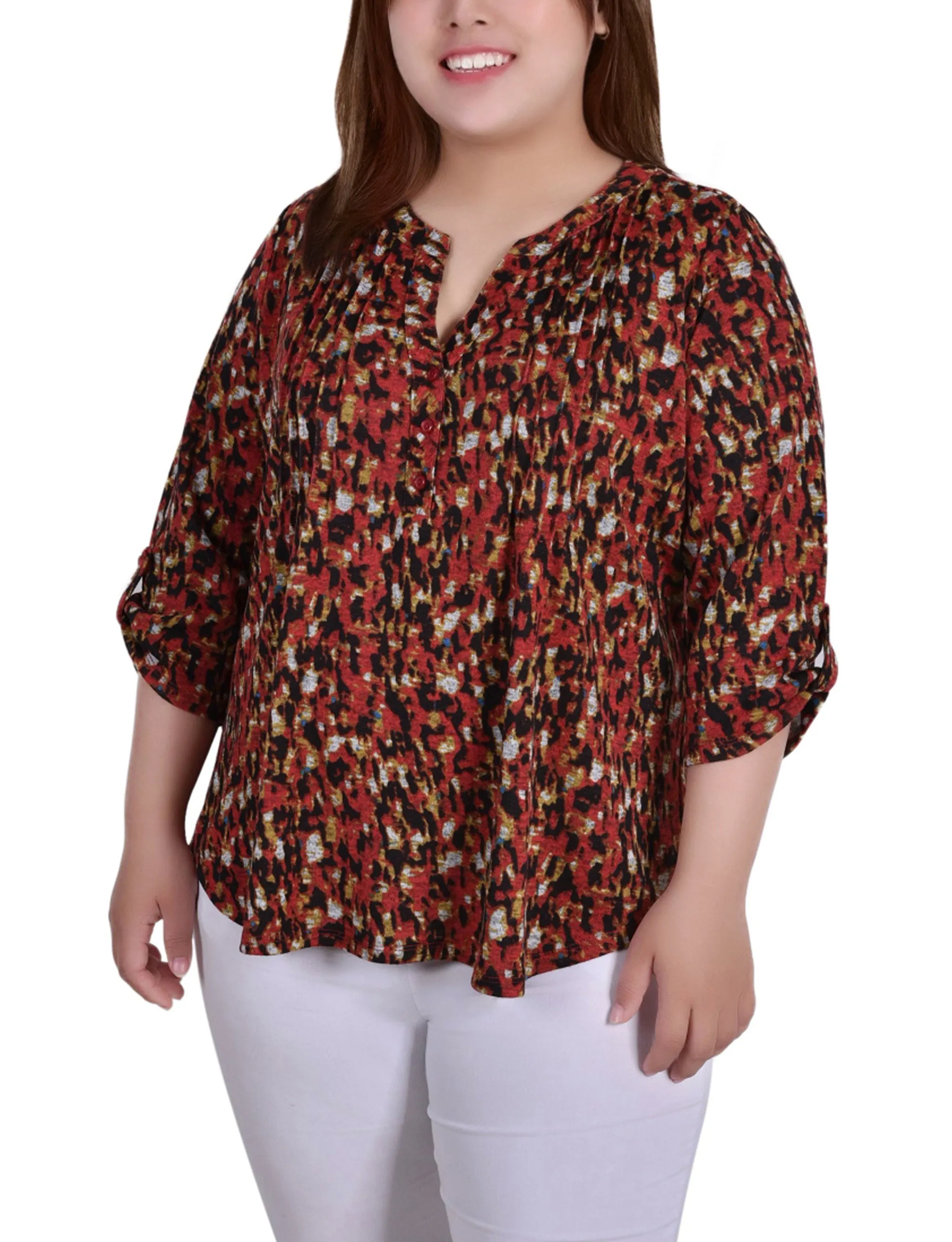 Plus Size 3/4 Roll Sleeve Top Formal Outfit
