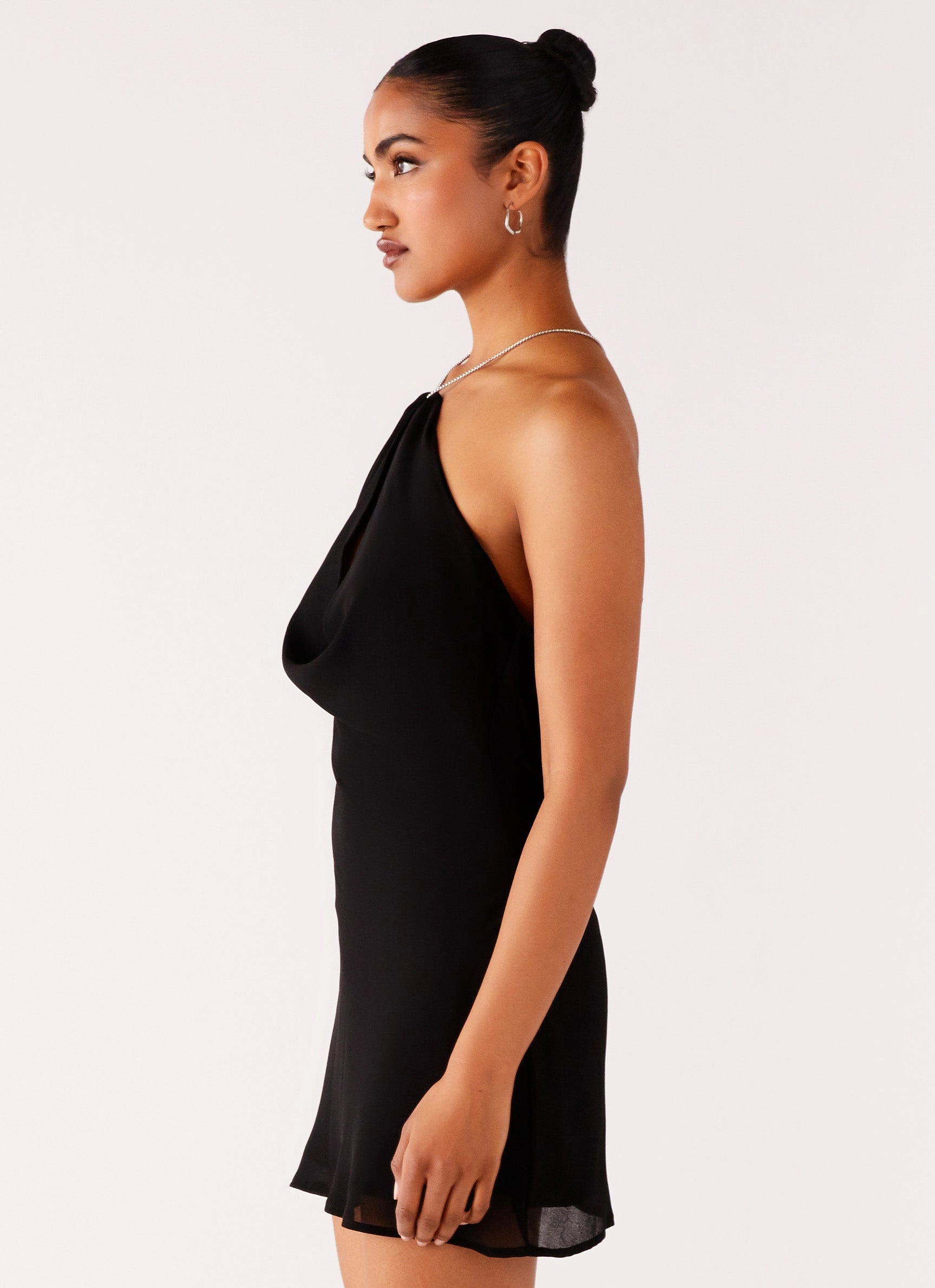 Trend Fit Key Hole Cowl Neckline Mini Dress - Black