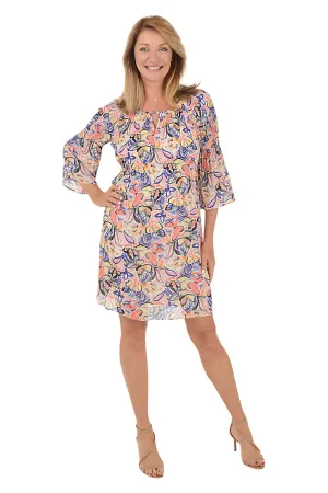 Butterfly Flight Keyhole Neck Pleated Dress Contrast Trim Butterfly Flight Keyhole Neck Pleated Dress DoubleLayeredMaterial