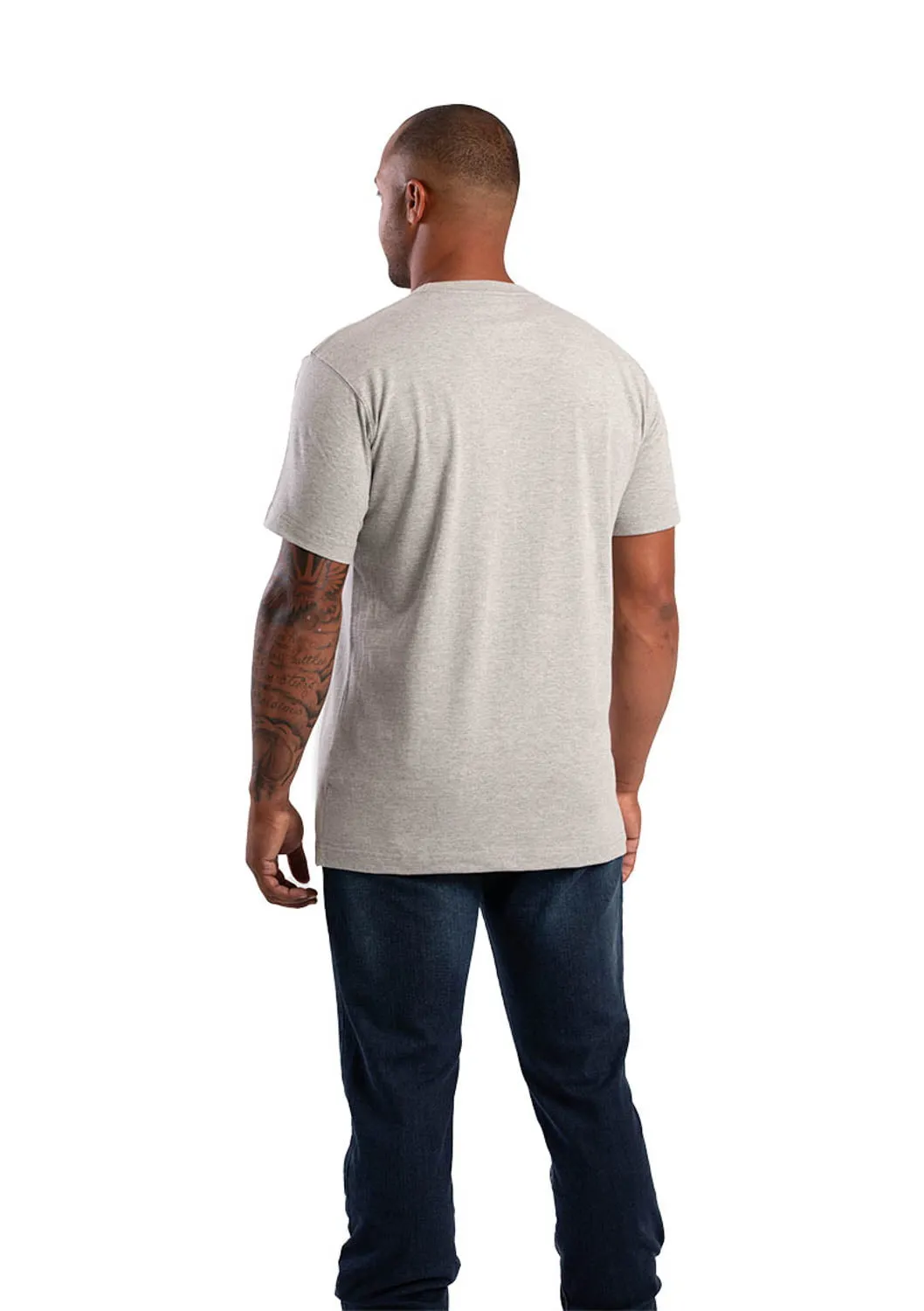 Tailored Cuffs comfortable option Berne Mens Grey Cotton Blend Heavyweight Pocket Tee S/S