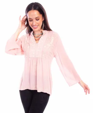 Button Down Collar Scully Womens Tonal V-Neck Blush 100% Cotton L/S Blouse S Lightweight Layers Scully Womens Tonal V-Neck Blush 100% Cotton L/S Blouse S