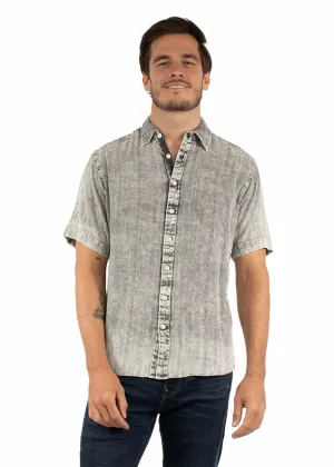 Button Down Scully Mens Overdyed Acid Wash Charcoal 100% Cotton S/S Shirt Printed design Scully Mens Overdyed Acid Wash Charcoal 100% Cotton S/S Shirt
