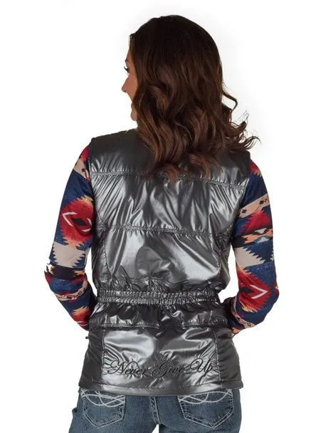 Minimalist Style Festival Outfit Loose Effortless Look Cowgirl Tuff Womens Midweight Logo Silver 100% Polyester Softshell Vest