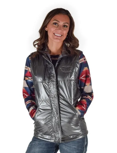 Artist Vibe Work Meeting Casual Cowgirl Tuff Womens Midweight Logo Silver 100% Polyester Softshell Vest