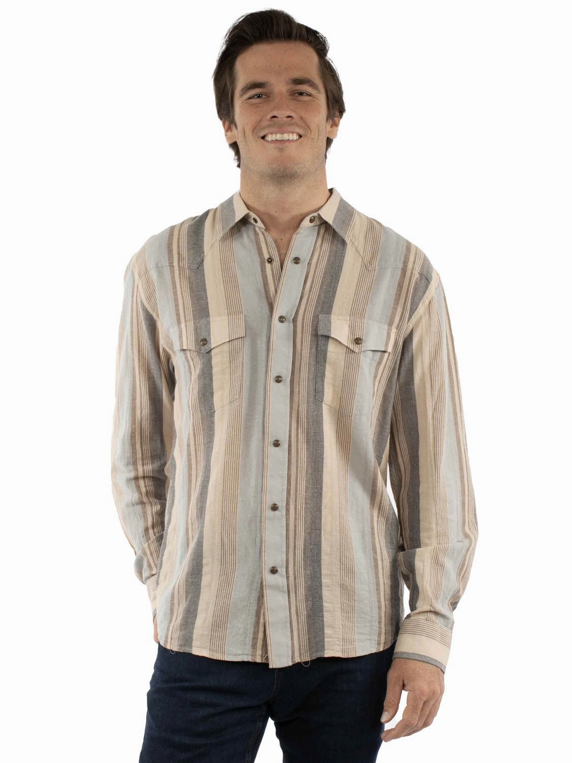 Scully Mens Western Wide Stripe Earth 100% Cotton L/S Shirt birthday celebration