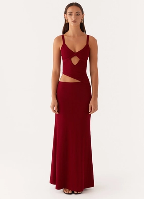 Button front Jocelyn Maxi Dress - Maroon Stylish Touch Jocelyn Maxi Dress - Maroon