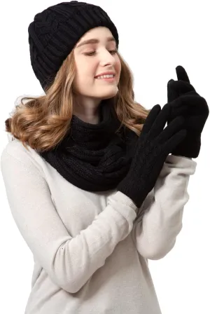 BYOS Women's Winter Cozy Accessories Gift Set, Knit Beanie Hat, Gloves & Scarf