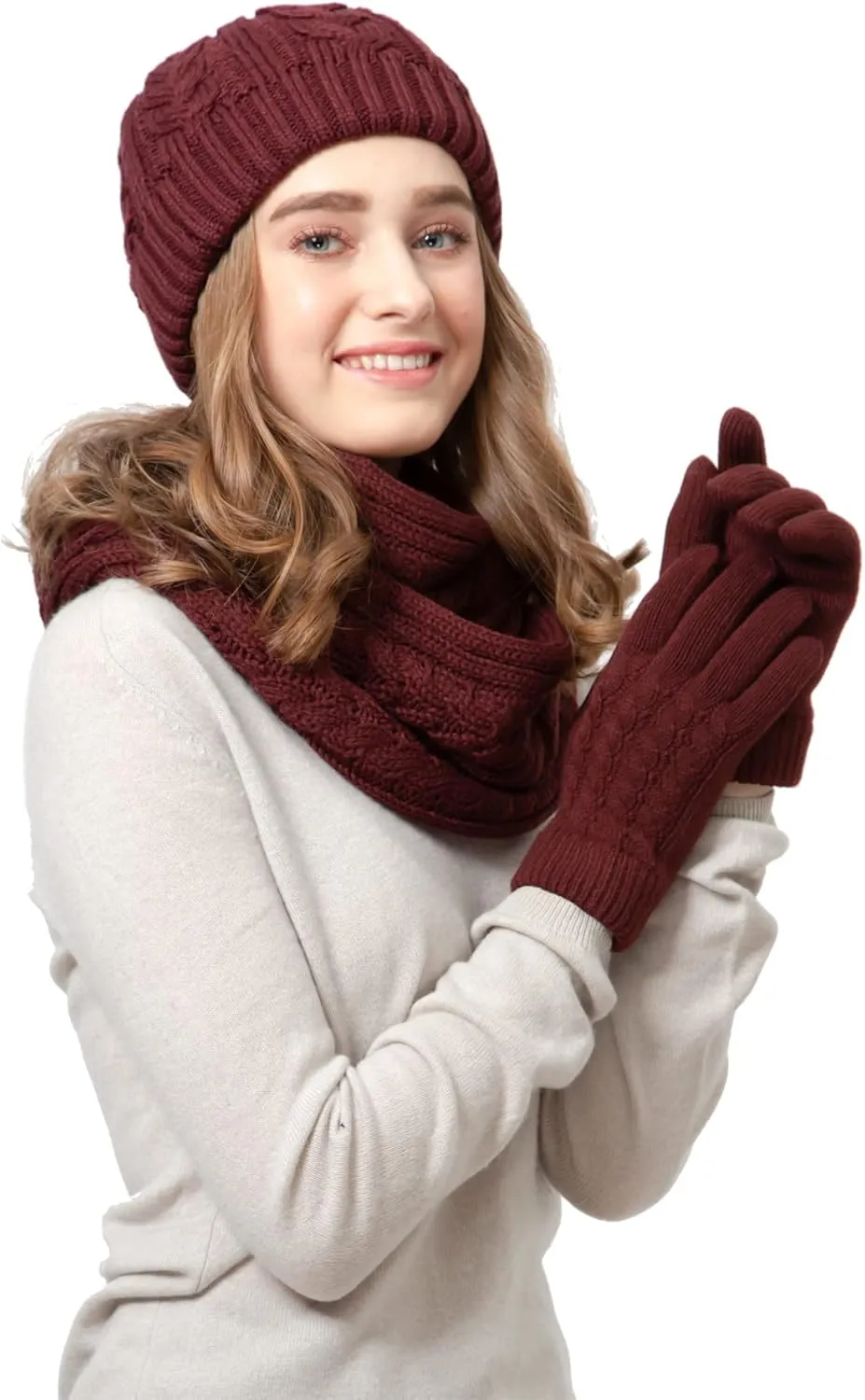 BYOS Women's Winter Cozy Accessories Gift Set, Knit Beanie Hat, Gloves & Scarf