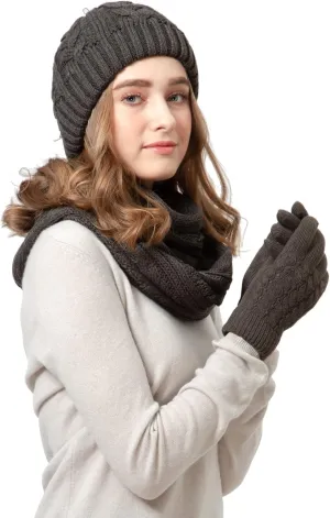BYOS Women's Winter Cozy Accessories Gift Set, Knit Beanie Hat, Gloves & Scarf