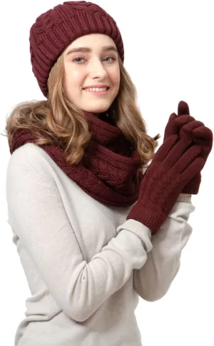 BYOS Women's Winter Cozy Accessories Gift Set, Knit Beanie Hat, Gloves & Scarf