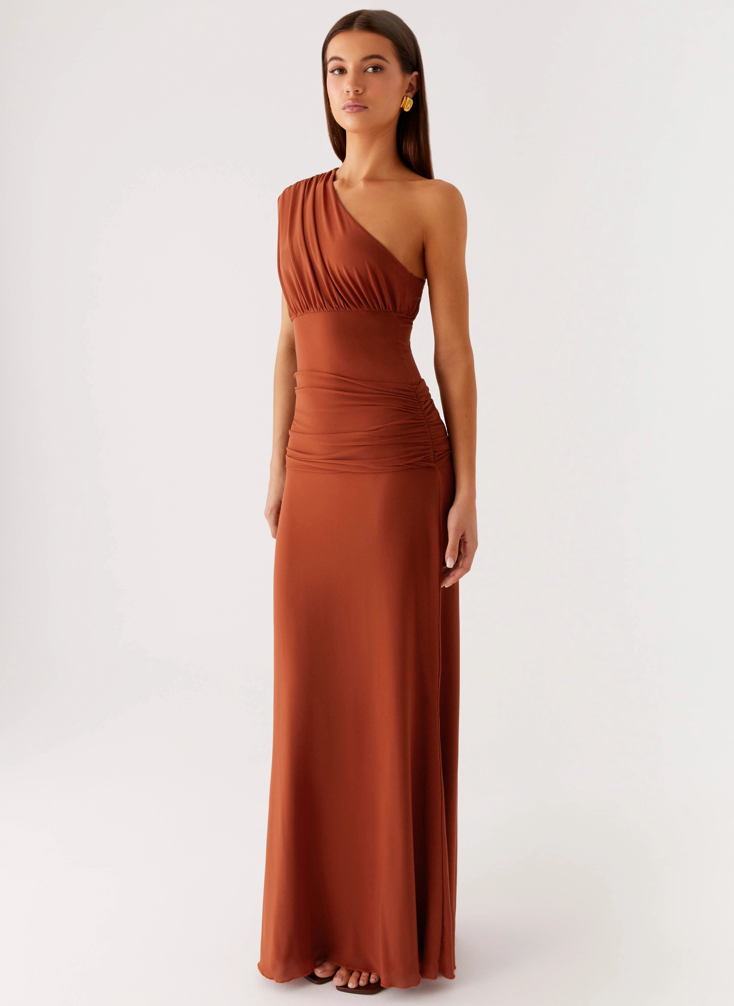 Urban Edge Glimmer Maxi Dress - Rust