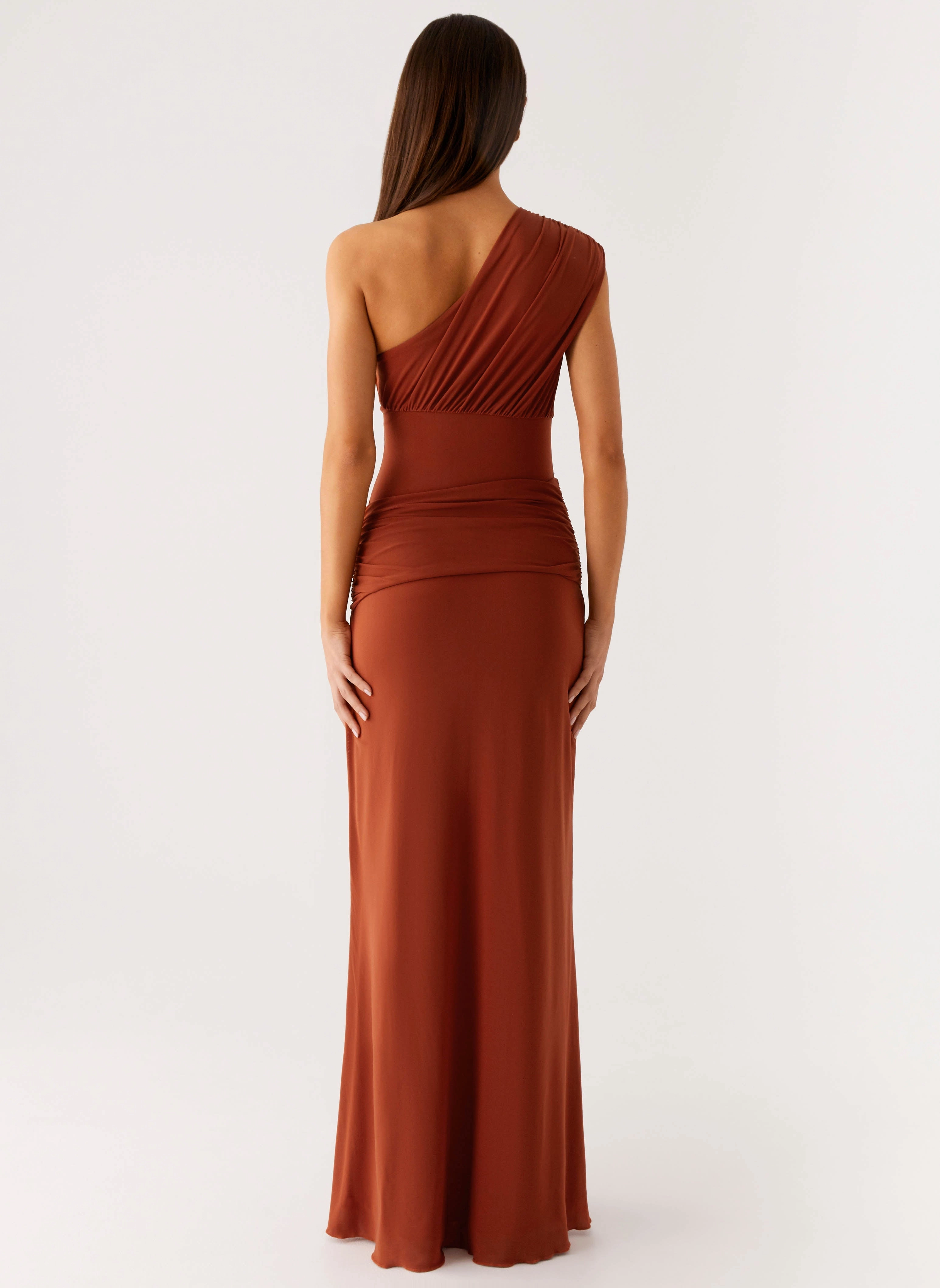 Glimmer Maxi Dress - Rust Fluid movement