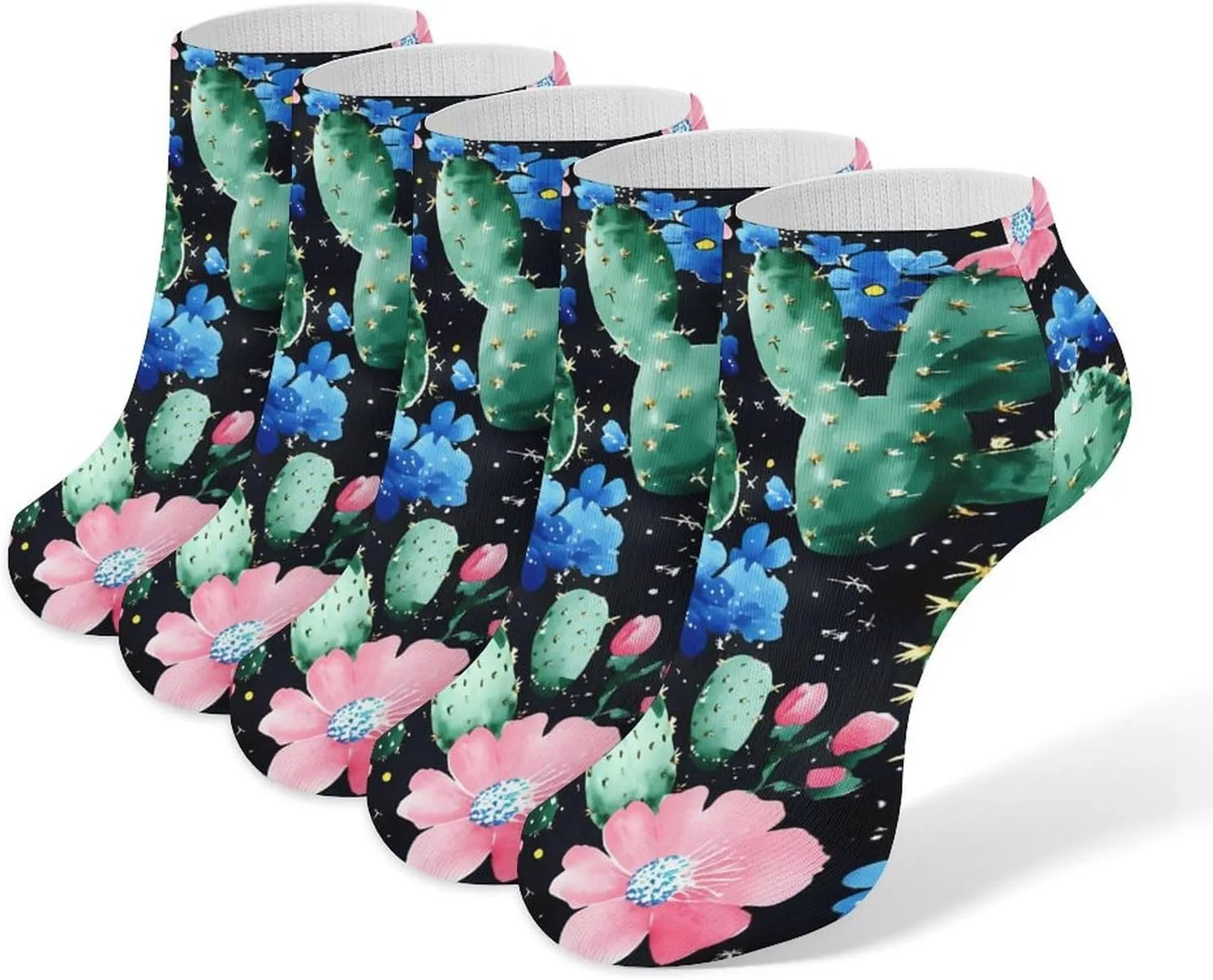 Cactus Flowers 5 Pairs Unisex Activewear Ankle Socks Lightweight Low Cut And No Show Socks
