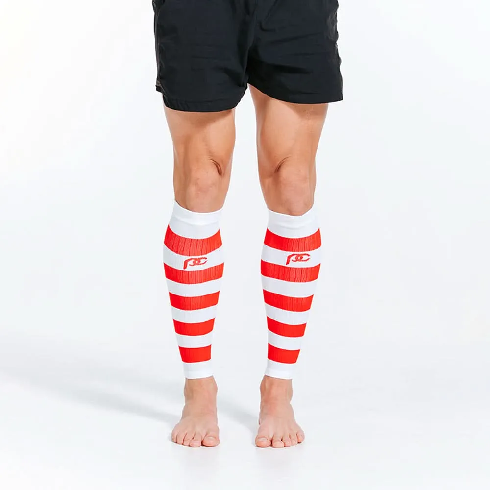 Calf Sleeves, White and Red Stripe