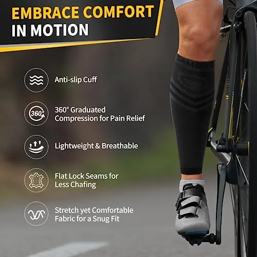 CAMBIVO Calf Compression Sleeve for Men Women, Shin Splint Brace Support for Leg Pain Relief &Varicose Vein Treatment, Footless Compression Socks for Running (Black, Small-Medium)