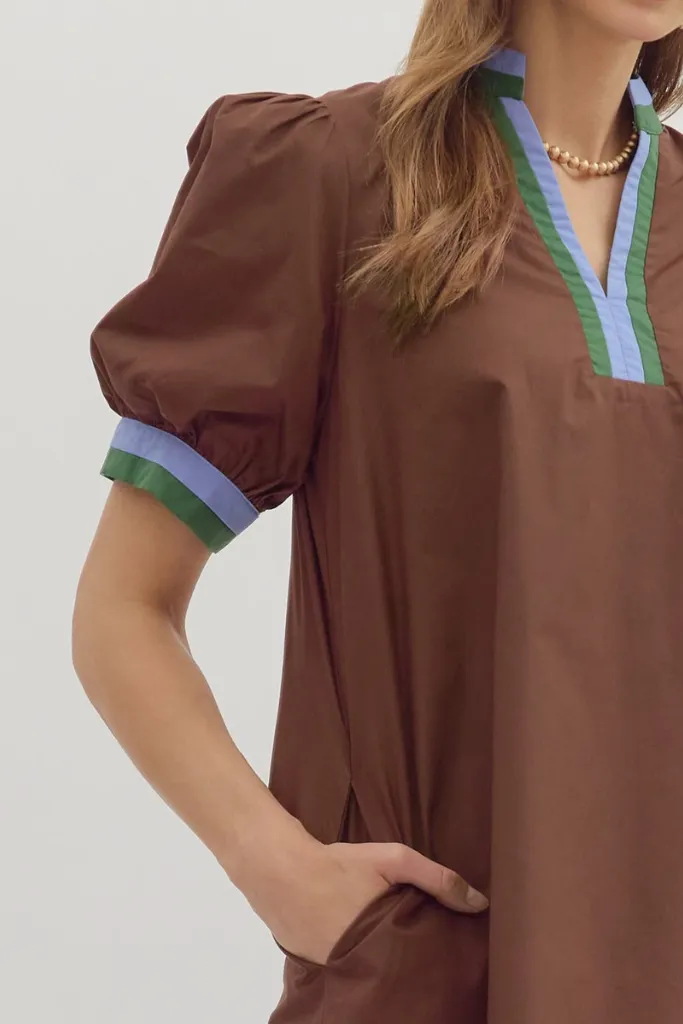 Satin-Finish Low Maintenance Camille Puff Sleeve Mini Dress