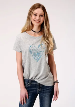 Camo Print Roper Womens Gray Poly/Rayon Blue Heart S/S T-Shirt Roper Womens Gray Poly/Rayon Blue Heart S/S T-Shirt High-End Fashion Versatile Design