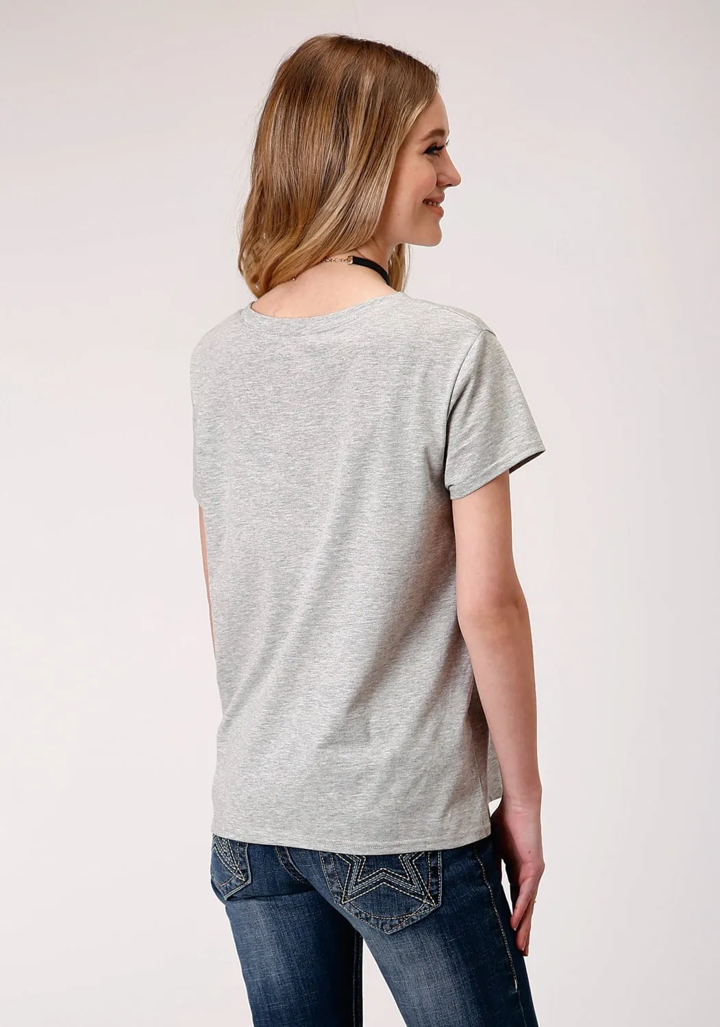 Non-Iron Wrinkle Resistant Roper Womens Gray Poly/Rayon Blue Heart S/S T-Shirt