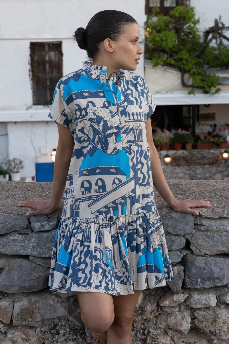 Sleek Waistband Cap Sleeve Mini Dress in Roma Blue