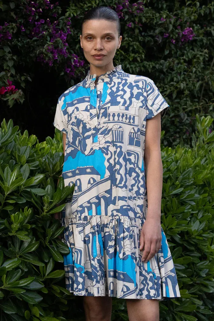 Minimal Design Quick-Dry Cap Sleeve Mini Dress in Roma Blue