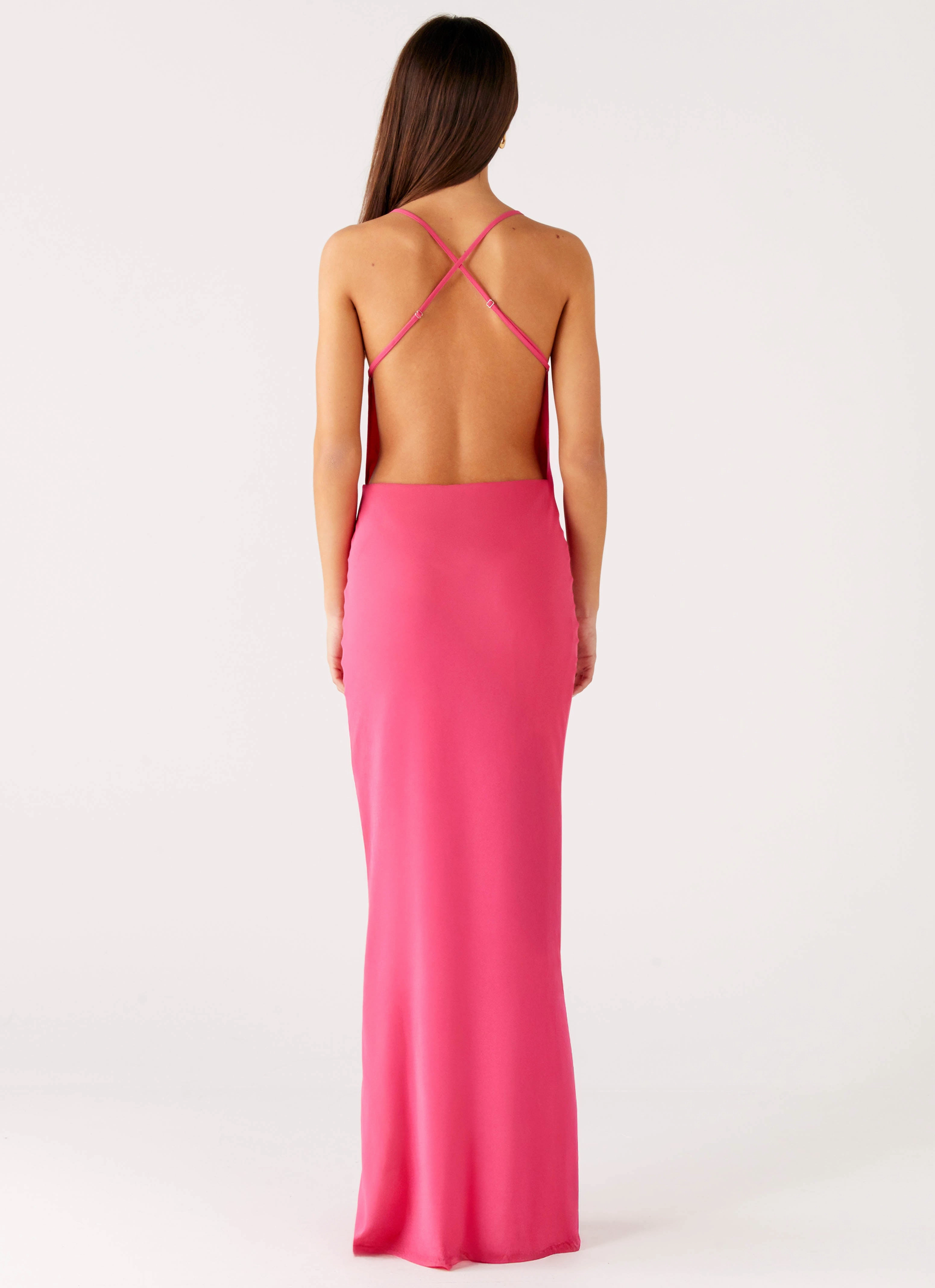 Simple Texture Pure Heart Cowl Maxi Dress - Fuchsia