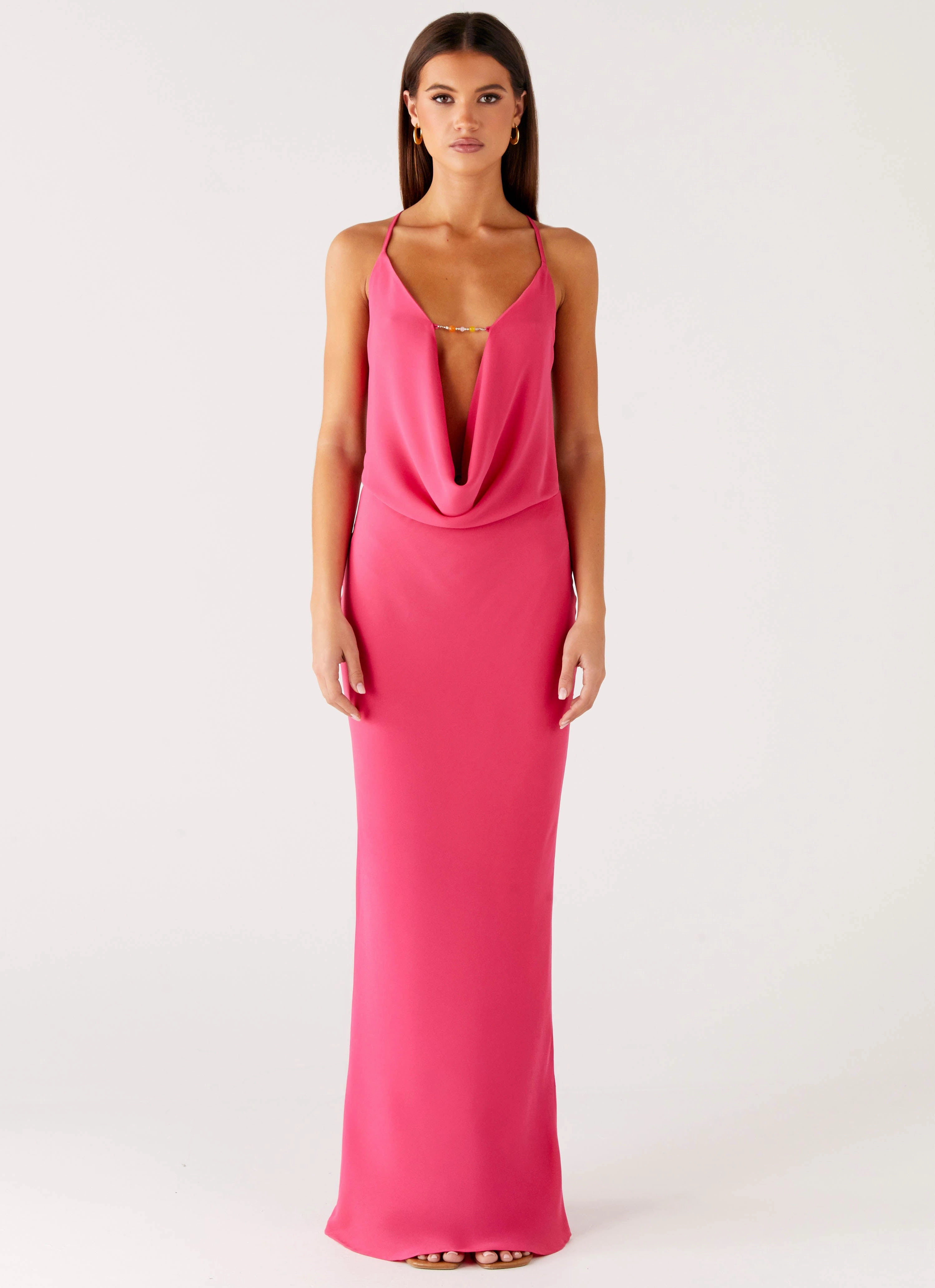 Flattering Wearable Pure Heart Cowl Maxi Dress - Fuchsia
