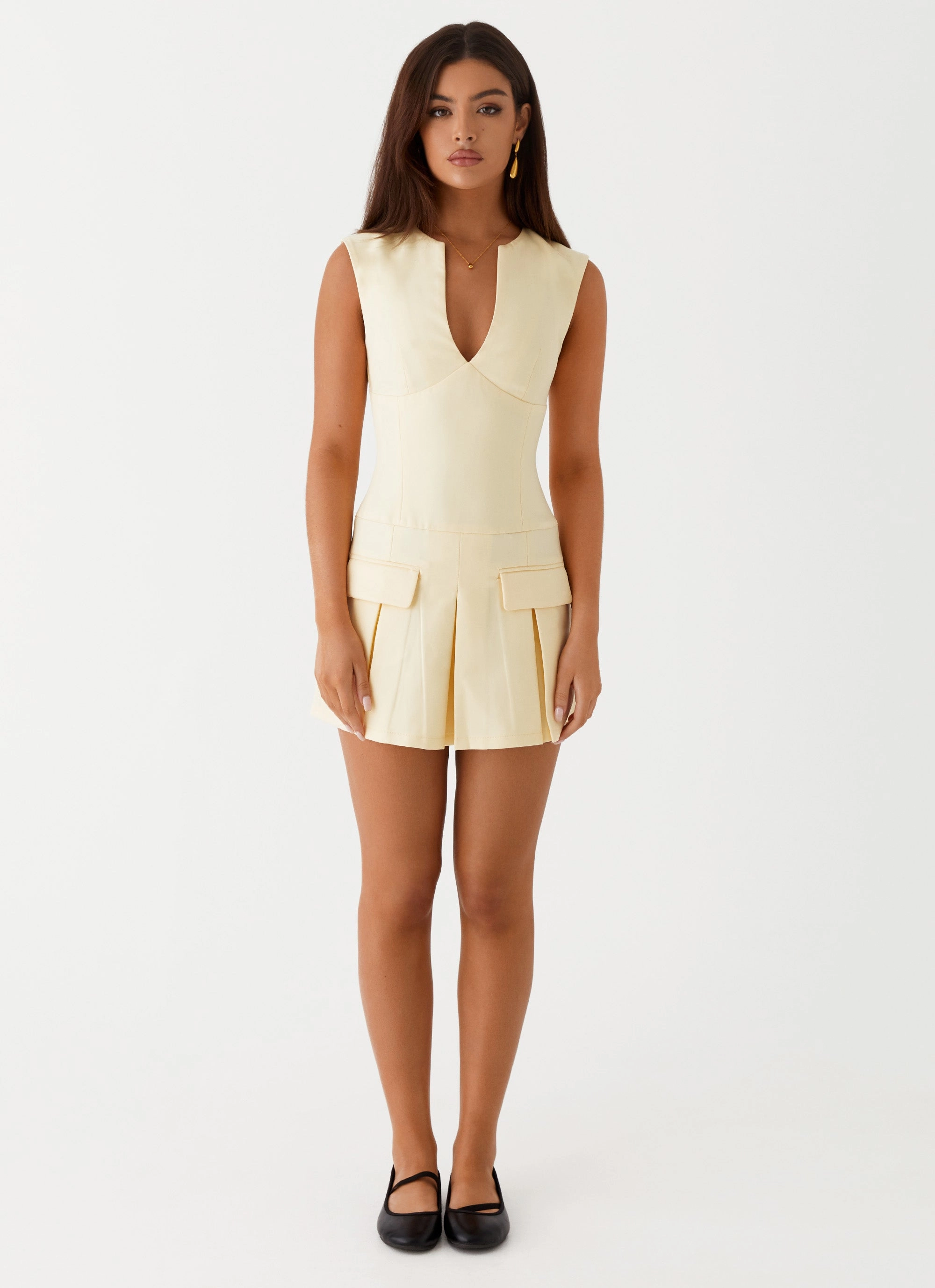 Cassia Mini Dress - Yellow Neutral Tones